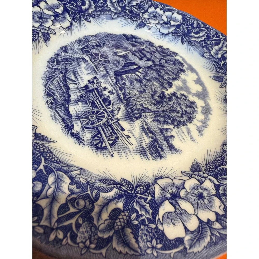 Ceramica Quadrifoglio Italy Blue White Transferware Pastoral Scene Plate 8in